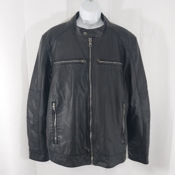 GUESS! GORGEOUS BLACK FAUX LEATHER MOTO/BIKER INSPIRED JACKET, COAT! SZ 2XL - Picture 2 of 9